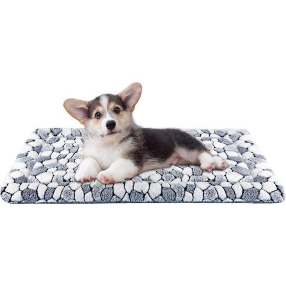 Dog Crate Pad Bed Mat Reversible Warm & Cool Grey Stone Pattern
